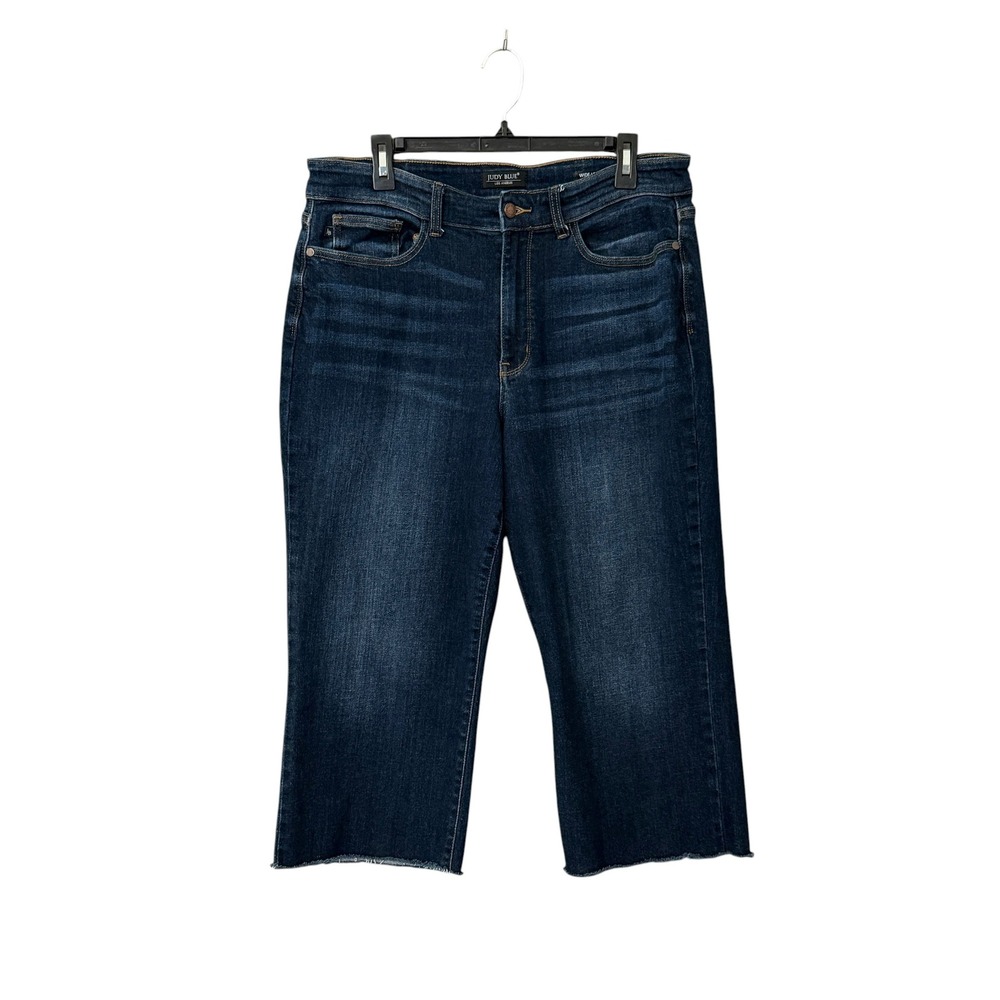 Judy Blue High Rise Wide Leg Cropped Jeans 16W Dark Wash Raw Hem Stretch Capsule - Picture 2 of 12